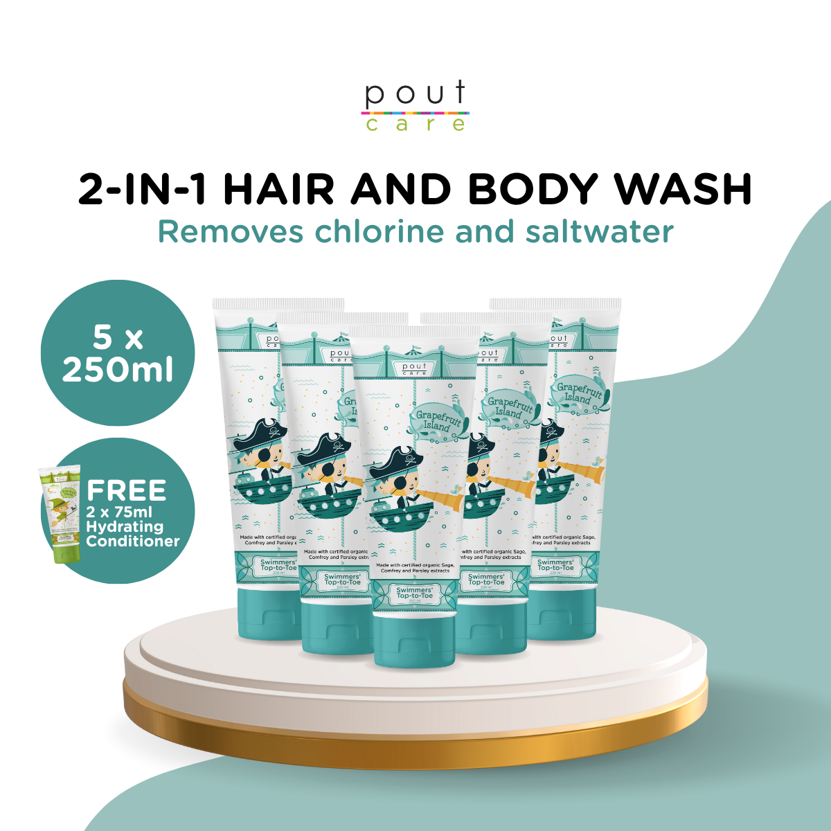 pout Care Grapefruit Island Swimmers' Top-to-Toe (5 x 250ml)