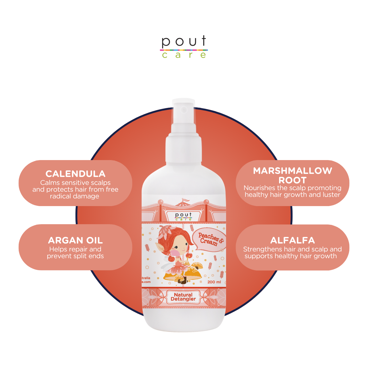 pout Care Peaches & Cream Natural Detangler 200ml