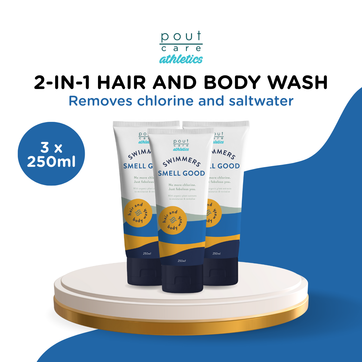 pout Care Athletics Swimmers Smell Good Hair & Body Wash (3 x 250ml)